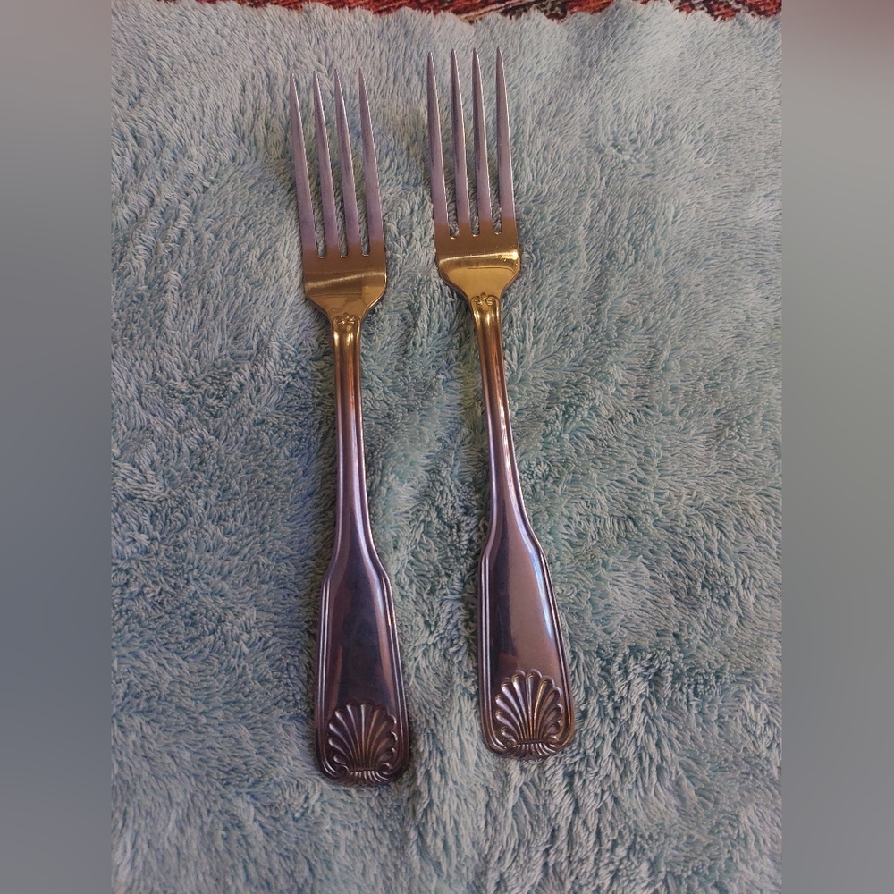 Walco Utica Stainless Fanfare 5 Dinner Forks Shell Glossy 7 7/8 Inches